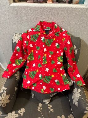 Boy Kids Red Christmas Tree Button-Up Shirt